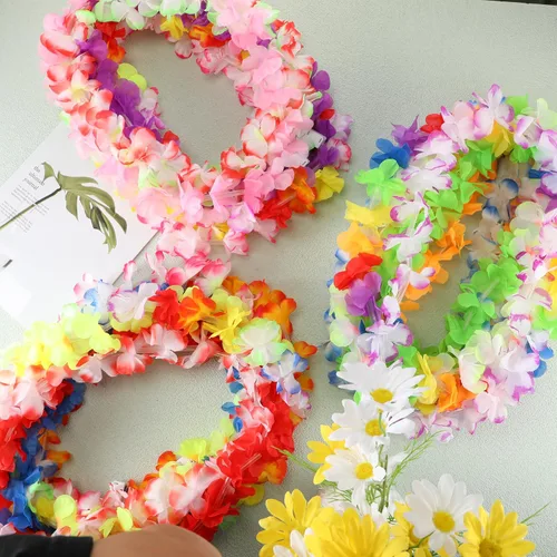 Miniatura 7 de Sherr 24 piezas de collares de flores de leis hawaianas con luces LED para boda, luces LED para leis hawaianas, collares de flores de leis hawaianas