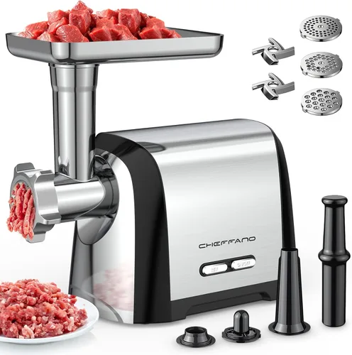 Miniatura 10 de Picadora de carne eléctrica, 2600 W máx. 3 en 1, relleno de salchichas de alta resistencia con tubo de salchicha y kit de kubbe, 3 placas