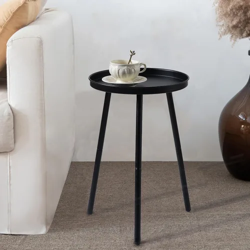 Miniatura 3 de AOJEZOR Mesa auxiliar: mesa auxiliar para cualquier habitación - Mesas auxiliares pequeñas para espacios pequeños, todo negro mate con 3 patas