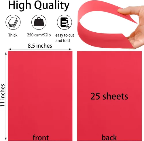 Miniatura 2 de 25 hojas de papel de cartulina roja de 8.5 x 11 pulgadas, papel grueso de 92 libras para álbumes de recortes, invitaciones, impresión y tarjetas