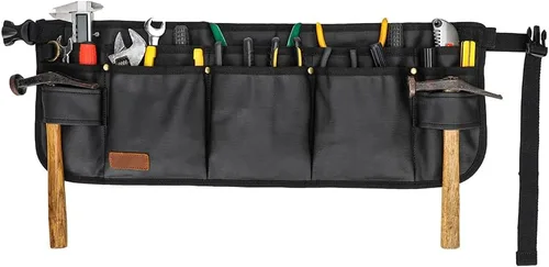 Miniatura 8 de Delantal de cintura para herramientas, cinturón de herramientas de lona encerada resistente, cinturón de herramientas de cintura con 10 bolsillos