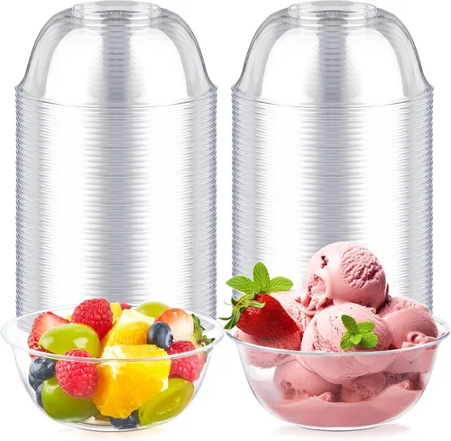 Miniatura 8 de Cuencos pequeños de plástico transparente de 8 onzas, paquete de 100 cuencos desechables de plástico duro para servir frutas, postres, parfaits
