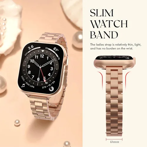 Miniatura 3 de Correas de metal delgadas y sólidas compatibles con Apple Watch Band Series 9 8 7 6 5 4 3 2 1 SE Ultra, 1.496 pulgadas, 1.575 pulgadas, 1.614 Oro
