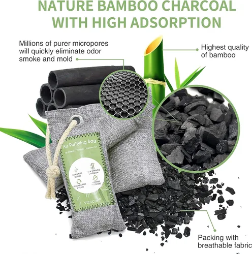 Miniatura 4 de Paquete de 24 bolsas purificadoras de aire de carbón de bambú, bolsas de carbón activado, absorbente de olores, absorbente de humedad, ambientador