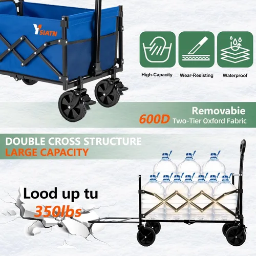 Miniatura 6 de YSIATN Carrito Plegable con Portón Trasero - 300 libras Vagón Utilitario Plegable de Servicio Pesado con Ruedas de Freno - 100L Vagones Ligeros
