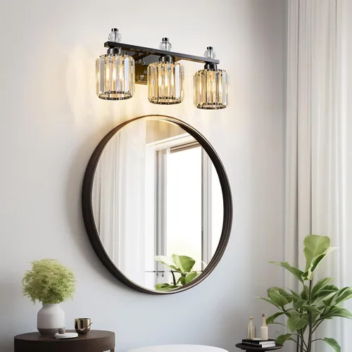 Miniatura 6 de Luces de Tocador de Baño de 3 Luces, Placado Negro, Modernas Luces de Tocador de Cristal para Baño, Luces de Tocador de Cristal para Usar Sobre