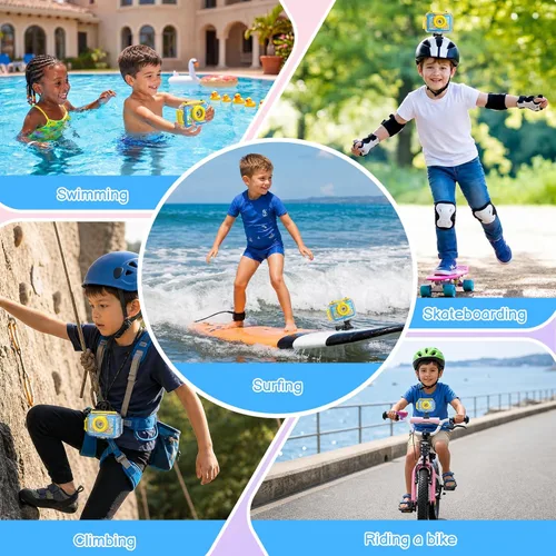 Miniatura 6 de Juguete de piscina y cámara submarina para niños, cámara de acción impermeable de 99 pies, video de 1080P y foto de 20 MP con lente abatible