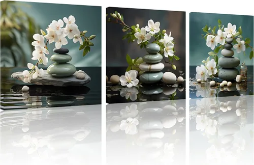 Miniatura 22 de TutuBeer 3 Paneles Arte Zen Decoración Spa Verde Bambú Decoración Rosa Aguas y Frangipani Imágenes Pintura Zen en Lienzo Impresiones Arte Bambú
