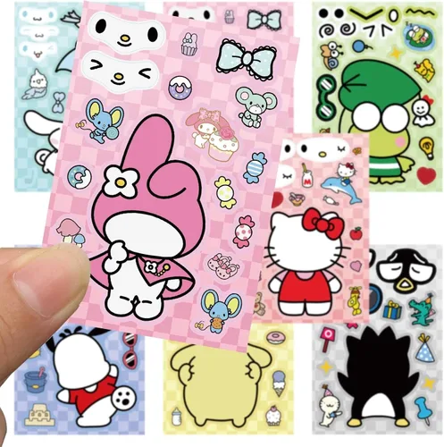 Miniatura 3 de Lindas calcomanías de anime para niños, 24 hojas, crea tus propias calcomanías de dibujos animados de anime, crea calcomanías de cara