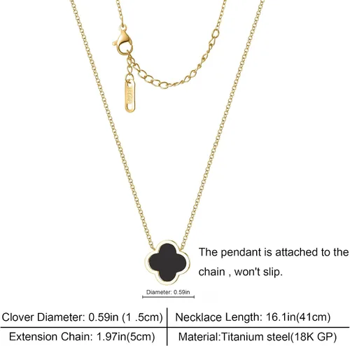 Miniatura 2 de Collar único de trébol de cuatro hojas para mujeres y niñas, colgante de trébol de la suerte blanco, negro, azul, rojo, chapado en oro de 18