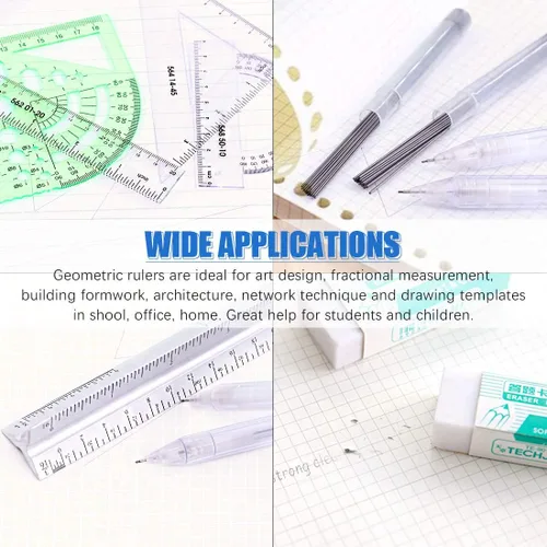 Miniatura 7 de Glarks 16 plantillas de medición, plantillas de encofrado de construcción, reglas de dibujo geométricas y regla triangular de escala de arquitecto