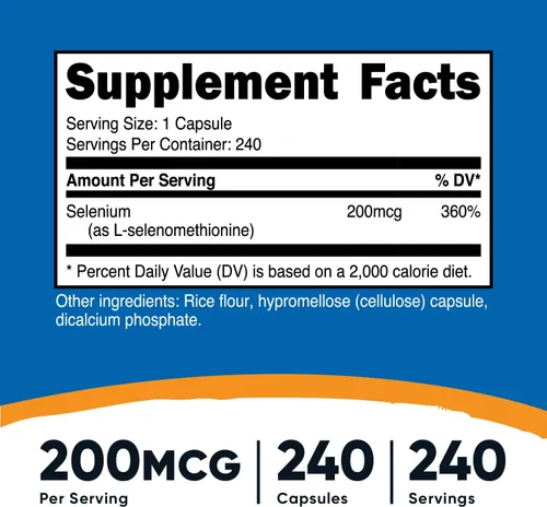 Miniatura 2 de Nutricost Selenio 200mcg, 240 cápsulas vegetales (3 botellas) - Sin OMG, sin gluten, L-selenometionina..