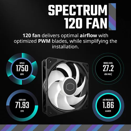 Miniatura 5 de Disipador Master Hyper 620S de Torre Dual para CPU, sincronización ARGB, ventilador PWM de 4.92 pulgadas, 6 tubos disipadores de calor de contacto