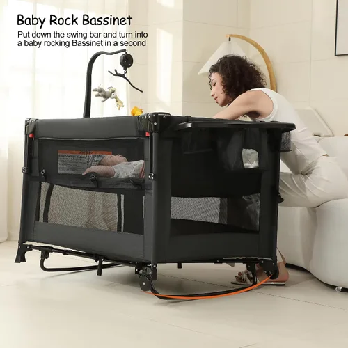 Miniatura 4 de Pack and Play, moisés para bebé, cama de noche, corralito de bebé con cambiador, corralito de viaje plegable para recién nacidos a niños pequeños
