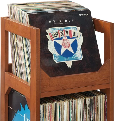 Miniatura 10 de Crosley Furniture Asheville - Soporte pequeño de discos moderno de mediados de siglo, almacenamiento de vinilo, con capacidad para hasta 130 discos