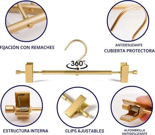 Miniatura 3 de Amber Home Paquete de 10 perchas de aluminio dorado mate de alta calidad, colgador de falda de metal extra suave y duradero de 12.2 pulgadas