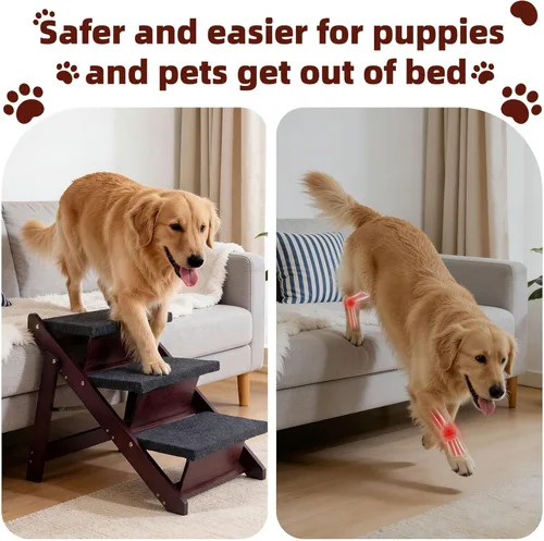 Miniatura 4 de MEWANG Escaleras de madera para mascotas/escalones para mascotas, escaleras plegables 3 en 1 y rampa para camas y autos, escalera portátil para 3