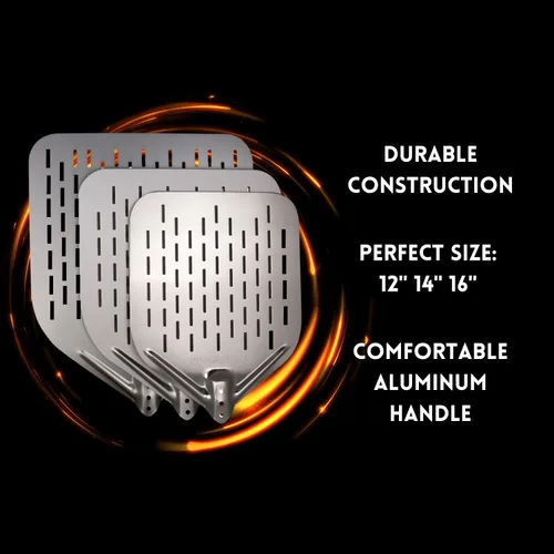 Miniatura 3 de Cáscara de pizza de aluminio perforado de 16 pulgadas con asa, ligera y premium, perfecta para pizza, pan y pasteles caseros