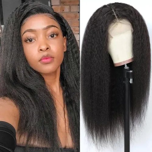 Miniatura 7 de ZIYU Peluca de cabello humano lacio tipo afro sin pegamento para mujer, peluca de encaje frontal de 13 x 4 pulgadas, predepilada con abuelitos
