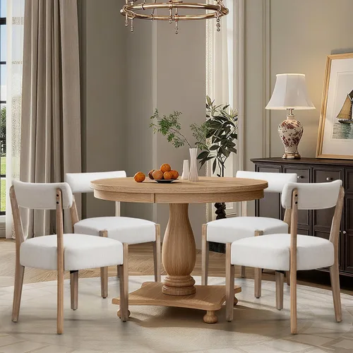 Miniatura 23 de ZJhome Sillas de comedor, paquete de 2 sillas de cocina de madera modernas de mediados de siglo con tapicería de lino, diseño tejido de respaldo