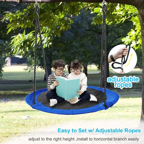 Miniatura 5 de Columpio de árbol de platillo de 43 pulgadas para niños, columpio redondo de textileno duradero, resistente, impermeable y resistente a todo