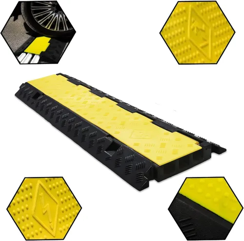 Miniatura 3 de CXRCY Rampa de cable, 1 paquete de 5 canales, protector de cable de goma de PVC, capacidad de 18,000 libras, resistente, protección de canales