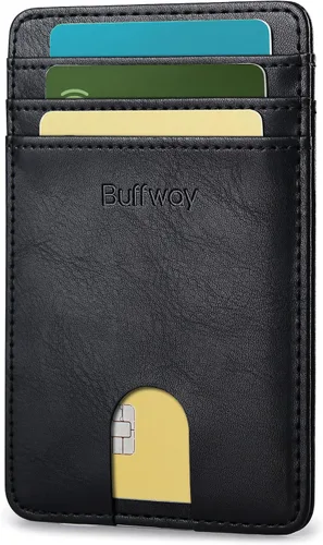 Miniatura 101 de Buffway Billetera delgada para hombre, minimalista con bolsillo frontal delgado, tarjetero de cuero con bloqueo RFID para viajes de trabajo
