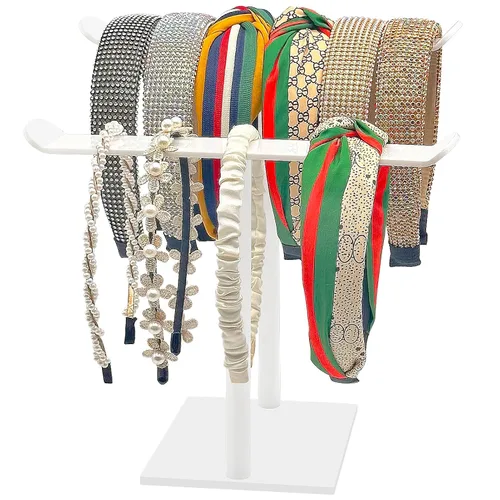 Soporte para diadema, soporte organizador de diadema acrílica, almacenamiento de accesorios para el cabello (2 niveles y 2 paneles)