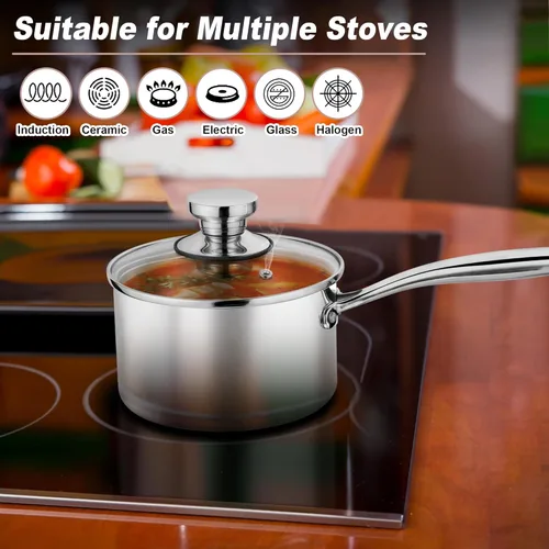 Miniatura 5 de P&P CHEF Olla y cacerola de tres capas de 1 cuarto de galón, sartén de acero inoxidable con tapa, olla de inducción de cocina, utensilios de cocina