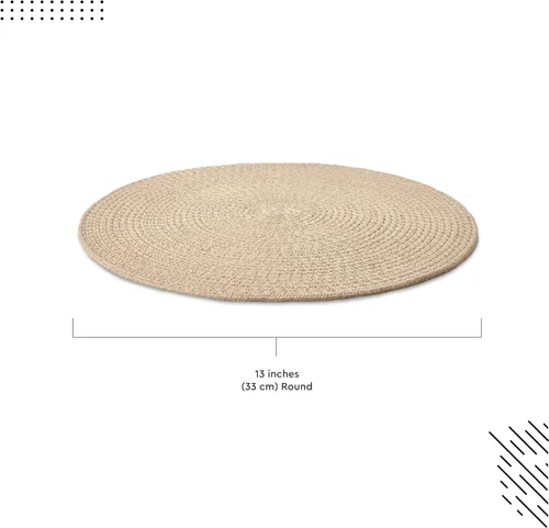 Miniatura 3 de Encasa XO Juego de 6 manteles individuales de comedor, manteles individuales de algodón, 13 pulgadas de diámetro, color beige, cargadores hechos a