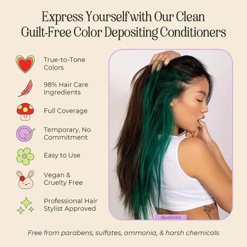 Miniatura 4 de INH Tinte semipermanente para el cabello, acondicionador de depósito de color, tinte verde esmeralda, sin blanqueador ni peróxido, tinte temporal