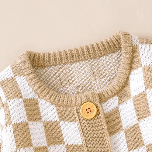 Miniatura 6 de Mameluco de punto unisex para bebé, niña, niño, overol de punto a cuadros, de una pieza, suéter con botones
