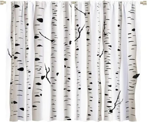 Miniatura 70 de Cortinas de abedul para sala de estar, niebla matutina en otoño, decoración del hogar, 42 x 45 pulgadas de largo