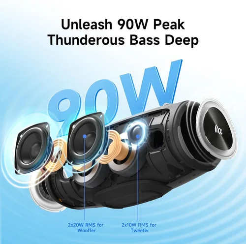 Miniatura 3 de TAZATA Altavoz Bluetooth portátil, 90 W (pico), altavoces de subgraves grandes inalámbricos Bluetooth 5.3 con carga USB Powerbank, resistente al