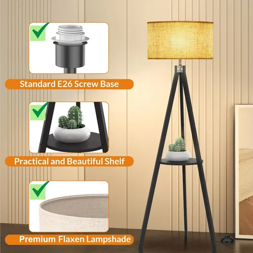 Miniatura 2 de LEPOWER Lámpara de pie de trípode, lámpara de pie de madera de mediados de siglo, lámpara de pie con estante de diseño moderno para sala de estar