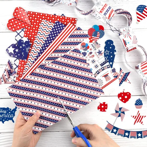 Miniatura 4 de Morcheiong Juego de 30 hojas de papel con patrón del 4 de julio, tamaño A4, papel decorativo de doble cara, papel de origami para el Día