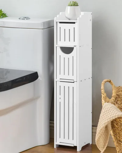 Miniatura 4 de AOJEZOR Gabinete de almacenamiento de baño: gabinete de almacenamiento de baño pequeño - Soporte de papel higiénico apto para Mega Roll, Blanco