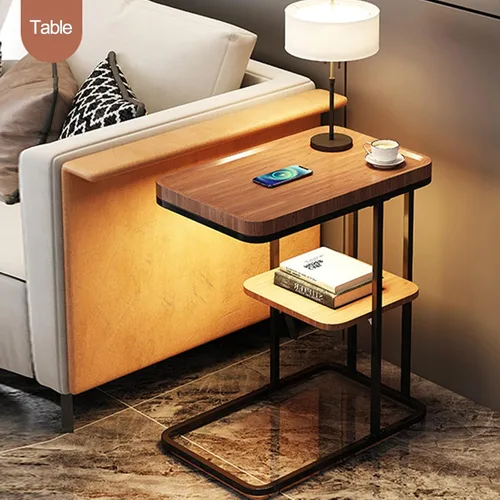 Miniatura 7 de DELURA Mesa auxiliar en forma de C, mesa auxiliar pequeña para sofá y cama, espacios pequeños, sala de estar, dormitorio, mesa rústica