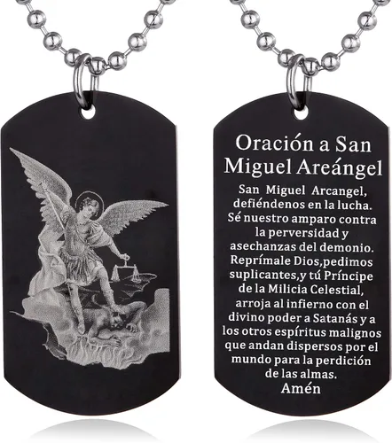 FAYERXL Collar de San Miguel para hombre collar personalizado con etiqueta de perro negro regalo para hombres collar con colgante de amuleto de