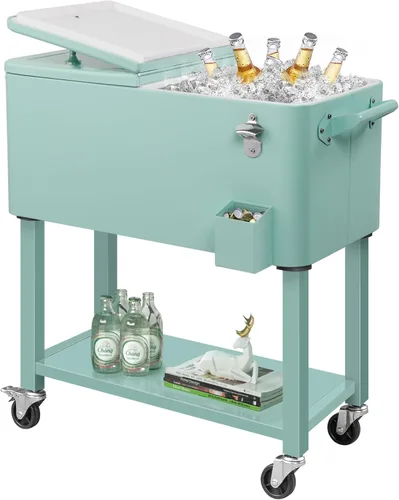 Miniatura 21 de Outvita Hielera Rodante de 80 Cuartos, Enfriador Portátil de Bebidas para Bar con Bandeja Colectora, Bandeja de Almacenamiento Inferior y Gris-oscuro