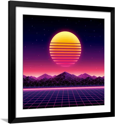 Miniatura 8 de ART.COM Wall Art Print Retro Futuristic Background 1980S Style. Digital Landscape in a Cyber World. Retro Wave Music Album on Black Frame by Kelvin