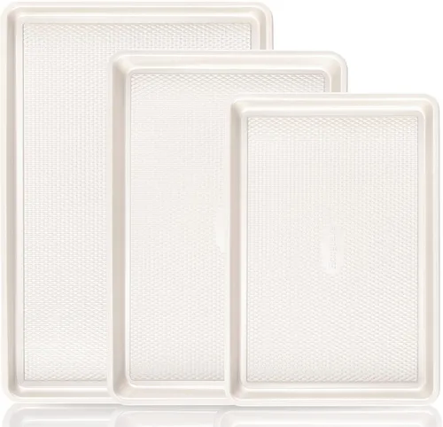HONGBAKE Juego de 3 bandejas antiadherentes de cerámica para horno, no tóxicas de medio cuarto/gelatina con textura de diamante, bandejas de