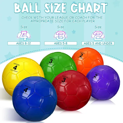 Miniatura 3 de HyDren Paquete de 6 pelotas de fútbol a granel con bomba, coloridas pelotas de fútbol de práctica para niños y jóvenes, entrenamiento en interiores