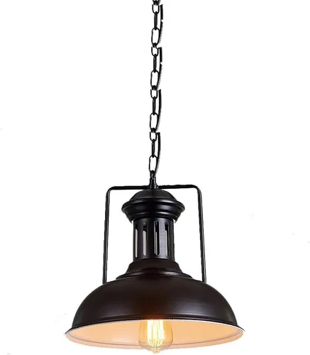 Miniatura 8 de Iluminación colgante vintage de metal negro con cadena para isla de cocina, altura ajustable, lámpara colgante industrial, pantalla individual
