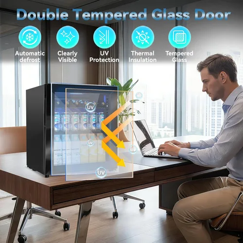 Miniatura 5 de Velivi Mini refrigerador con puerta de cristal, nevera pequeña, escritorio, enfriador de bebidas para bebidas de cerveza, 1.4 pies cúbicos