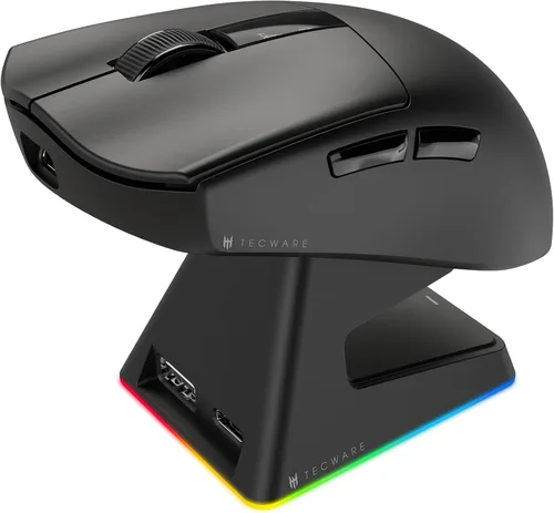 Miniatura 2 de TECWARE EX1 - Mouse ligero para juegos Mouse inalámbrico de 26 K DPI con pantalla OLED Diseño ultraligero de 2.08 oz Base de carga RGB Negro