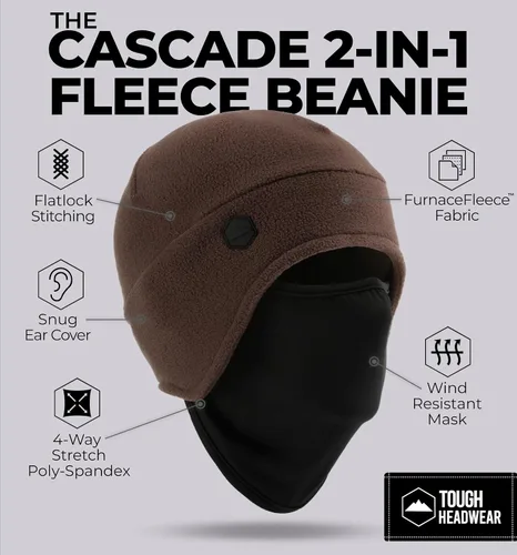 Miniatura 16 de Tough Headwear Skull Cap with Mask Men, Winter Running Gear, Motorcycle Winter Gear, Helmet Liners, Ski Hat, Thermal Beanie