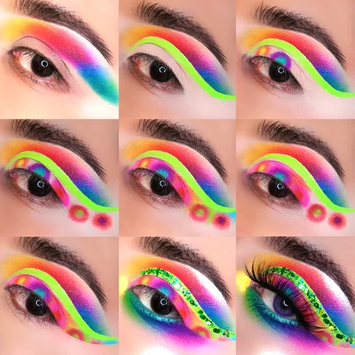 Miniatura 2 de Afflano Paleta de sombras de ojos de neón colorida, alta pigmentación, maquillaje brillante para el día del orgullo, sombra de ojos arco iris, Neón