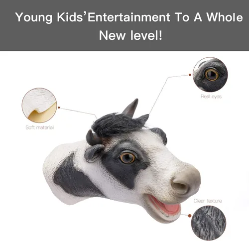 Miniatura 3 de Yolococa Marioneta de mano de vaca, marioneta de látex de aspecto realista para contar historias, juegos de rol, accesorios de fiesta y regalos