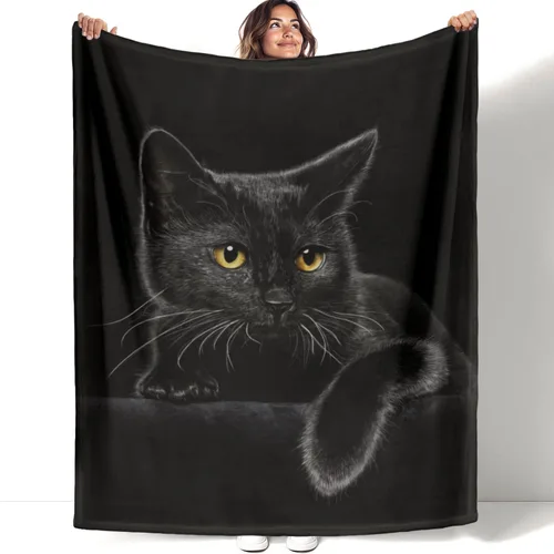 HommomH Manta de gato negro para mujeres y niñas, regalos amantes de los gatos, manta de forro polar suave para sofá cama, acogedora decoración del